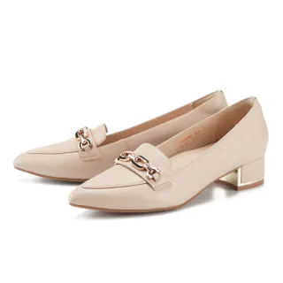 【ORIN】個性金屬鍊釦尖頭樂福鞋(杏色)