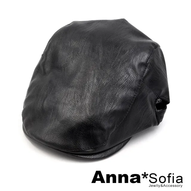 【AnnaSofia】鴨舌帽明星潮帽貝蕾帽狩獵帽報童帽小偷帽-紋理皮革 現貨(黑系)