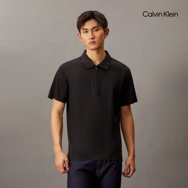 【CALVIN KLEIN】官方旗艦館 CK Smooth Cotton UV Protect Half Zip Polo衫_黑色
