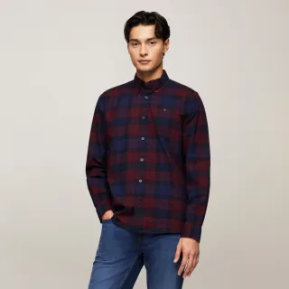 【Tommy Hilfiger】官方旗艦館 黑衛士格紋彈力牛津襯衫 _紅色