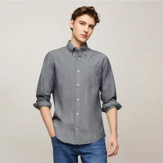 【Tommy Hilfiger】官方旗艦館 彈性長袖牛津襯衫 _藍色