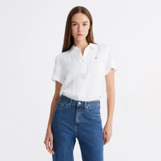 【Tommy Hilfiger】官方旗艦館 寬鬆亞麻襯衫 _裸色