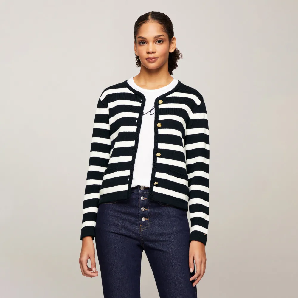 【TOMMY HILFIGER】官方旗艦館 新款鈕扣條紋開襟外套 _藍色