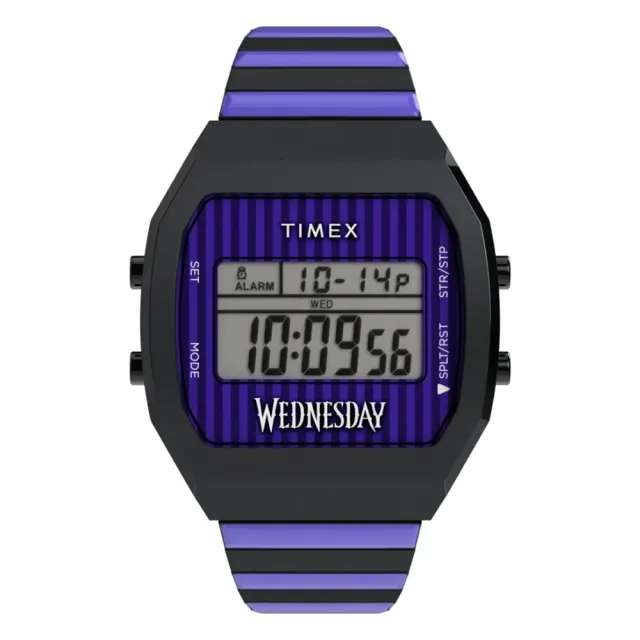 【TIMEX】天美時 x Wednesday 36毫米 熱門影集《星期三》聯名電子錶 黑紫 TXTW2Y19500