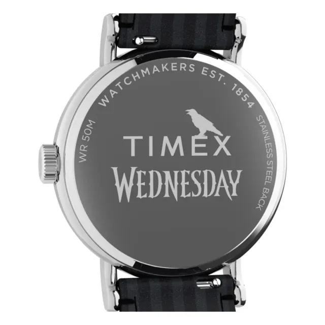 【TIMEX】天美時 x Wednesday 37毫米 熱門影集《星期三》聯名 暗黑風格腕錶 白x黑 TXTW2Y19400
