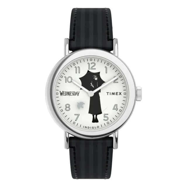 【TIMEX】天美時 x Wednesday 37毫米 熱門影集《星期三》聯名 暗黑風格腕錶 白x黑 TXTW2Y19400