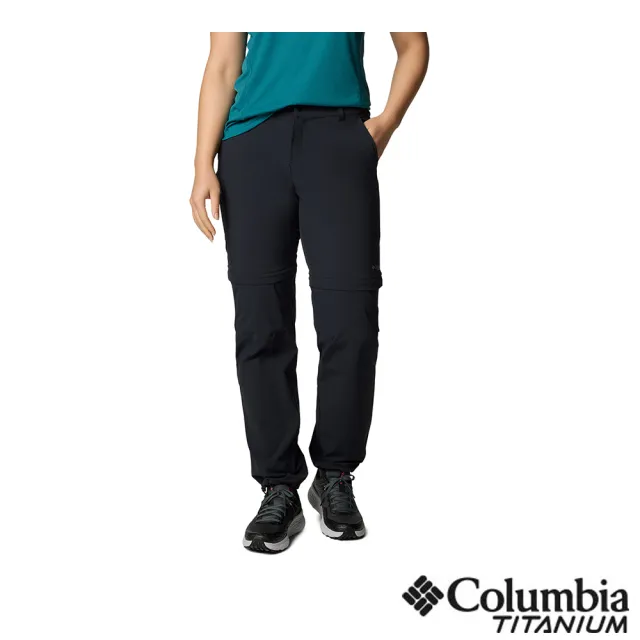 【Columbia 哥倫比亞】女款-防潑水兩截式長褲-黑色(UAR87020BK/JS)
