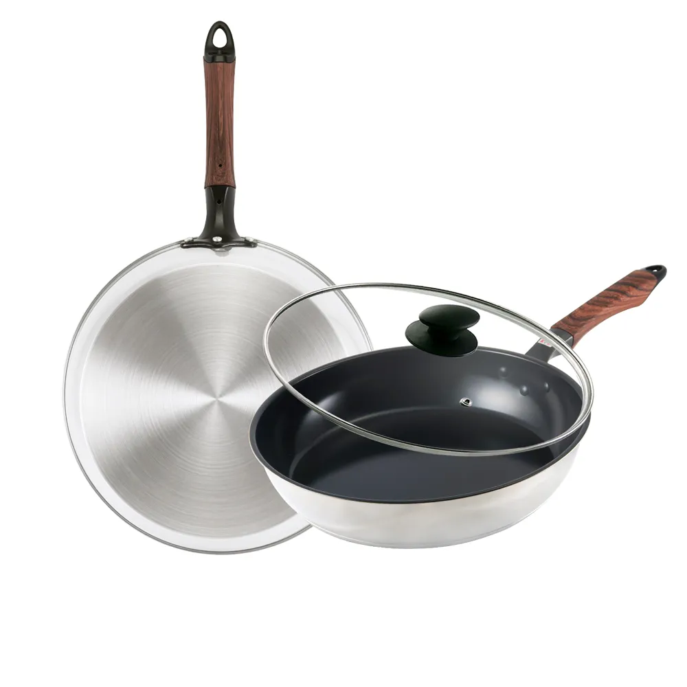 【hokua 北陸鍋具】Mecera Zero陶瓷IH三層複合金不沾平底鍋28cm含蓋