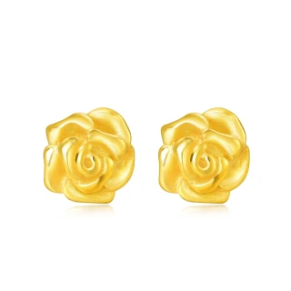 【點睛品】時尚玫瑰 黃金耳環(一對)