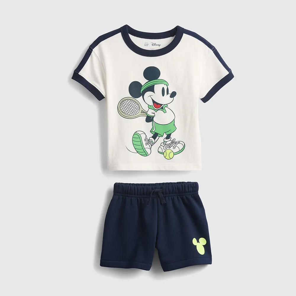 【GAP】男幼童裝 Gap x Disney迪士尼聯名 Logo印花圓領短袖短褲家居套裝-海軍藍(771457)