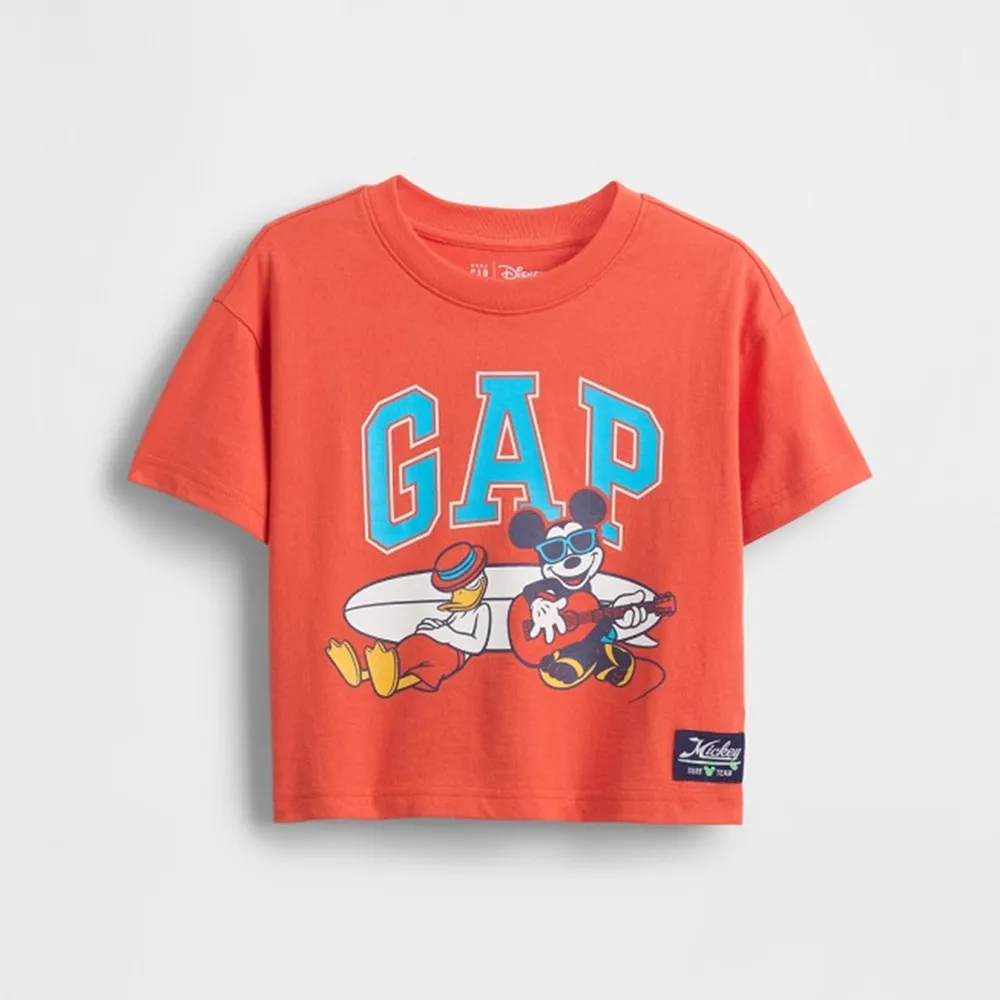 【GAP】男幼童裝 Gap x Disney迪士尼聯名 Logo純棉印花圓領短袖T恤-橘紅色(779243)