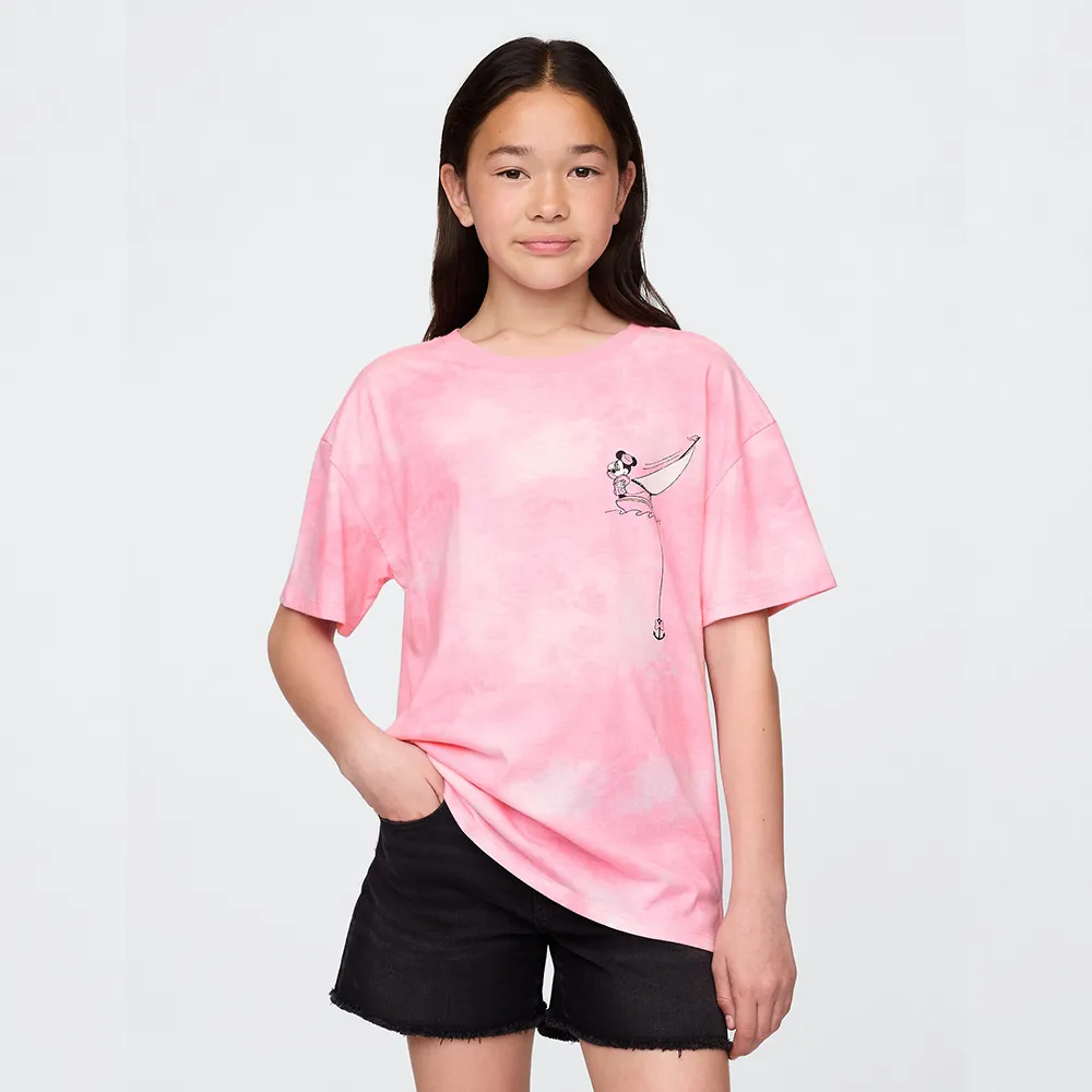 【GAP】女童裝 Gap x Disney迪士尼聯名 Logo純棉印花圓領短袖T恤-粉色(780429)