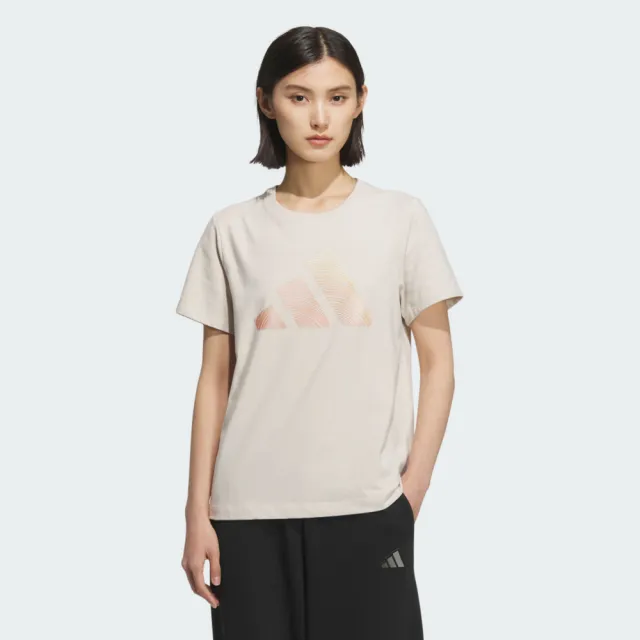 【adidas 愛迪達】Logo Ss Tee 女 T恤 運動上衣 休閒短袖 米 亞版(JL6285)