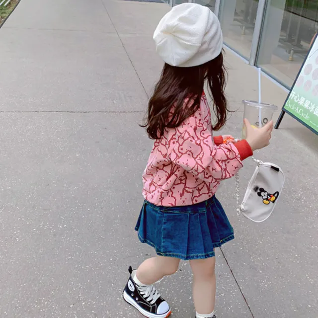 【安朵童舖】現貨韓版兒童薄款長袖上衣女寶條紋打底上衣豹紋長袖上衣女童小熊衛衣(27/57)