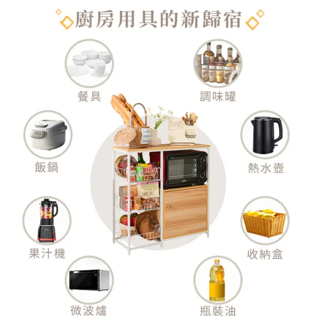 【居家cheaper】三板一櫃廚房置物架 TD080-3DWT(廚房架 廚房櫃 廚房置物架 烤箱架)