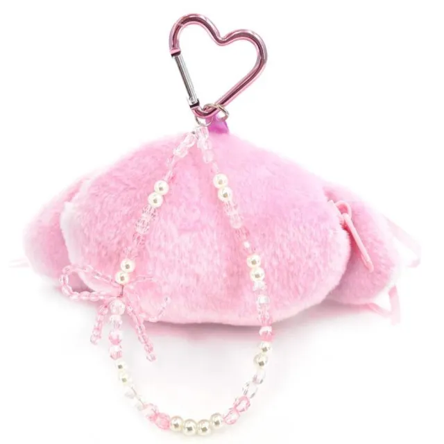 【小禮堂】雙11 Sanrio 三麗鷗 x 粧美堂 絨毛扣環小物收納包 緞帶款 美樂蒂 酷洛米 大耳狗(平輸 