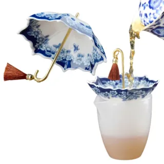 青花陶瓷雨傘茶漏(茶水分離 濾茶器 濾茶球 泡茶器 篩網 茶葉過濾 沖茶 杯緣子 茶具)