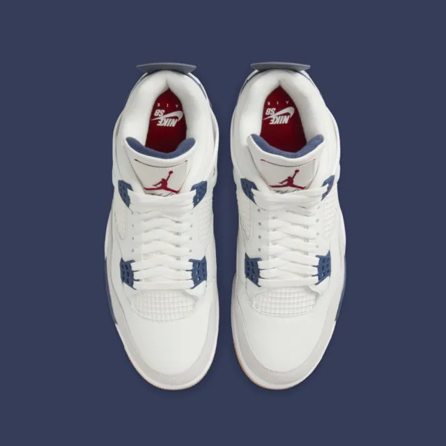 【NIKE 耐吉】休閒鞋 Nike SB x Air Jordan 4 Navy 聯名款 白藍 男鞋 DR5415-100