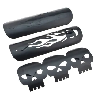 【Supamoto】排氣管防燙蓋—黑色鏤空火焰骷髏(街車/美式/復古/銀色/電鍍/防燙罩/復古/通用/改裝/檔車)