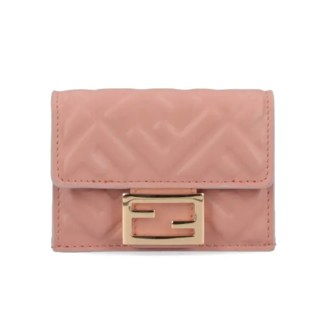 【FENDI 芬迪】Micro Trifold Baguette 微型 三摺疊 納帕皮革 卡夾 短夾 皮夾 粉紅色 8M0395