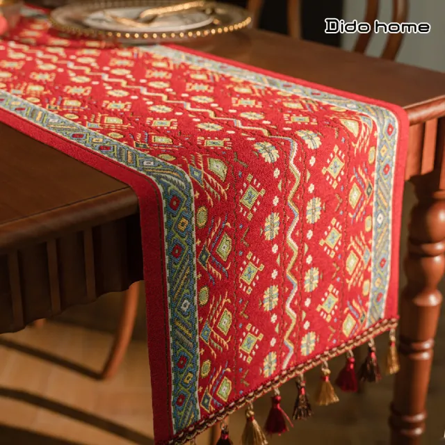 【Dido home】歐式輕奢 復古風刺繡流蘇桌旗 桌巾(HM328)