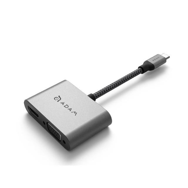 【ADAM 亞果元素】USB-C 轉 VGA/HDMI 2 合1 顯示轉接器 一秒擴充MacBook Air Hub VH1(一秒擴充MacBook Air)