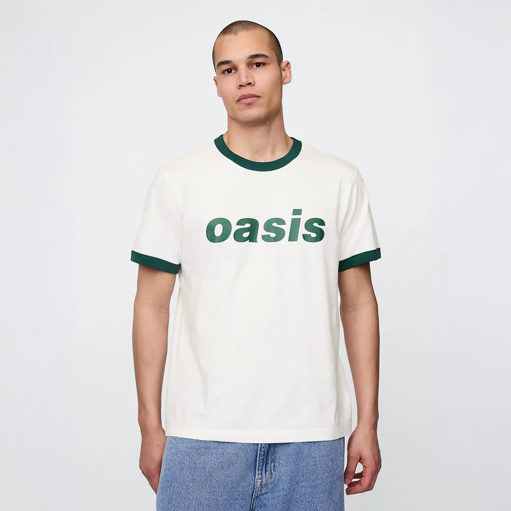 【GAP】男裝 Gap x Oasis聯名 純棉印花圓領短袖T恤-白色(767478)