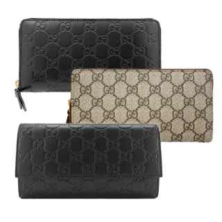 【GUCCI 古馳】779786/779875 經典GG LOGO壓紋牛皮/帆布ㄇ字拉鍊錢包長夾(兩色可選)