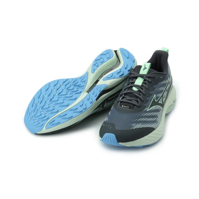 MIZUNO 美津濃】WAVE RIDER GORE-TEX 2 寬楦慢跑鞋灰深藍綠男