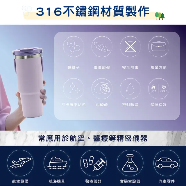 【LINOX】SMAKUS負離子能量攜吸杯 880ml(316不鏽鋼內膽 安全耐用)