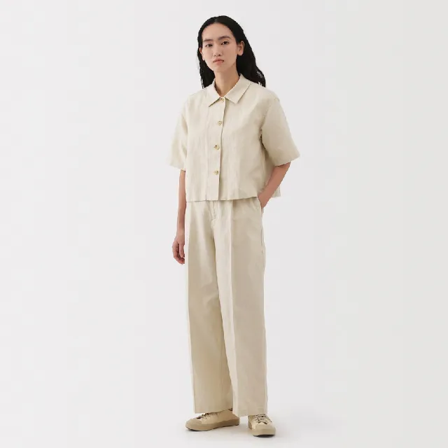 【MUJI 無印良品】女大麻混斜紋織短袖襯衫(共2色)