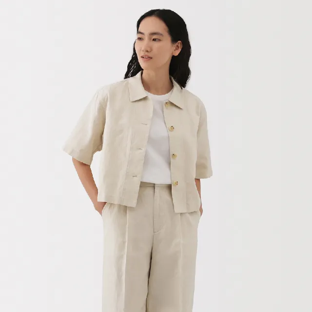 【MUJI 無印良品】女大麻混斜紋織短袖襯衫(共2色)
