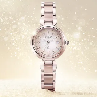 【CITIZEN 星辰】xC 閃耀雪花光動能電波鈦金屬女錶-珍珠貝x玫瑰金/29mm(ES9467-71Y)618 禮物