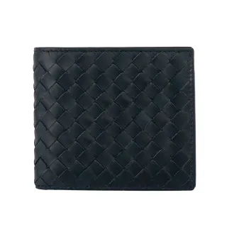 【BOTTEGA VENETA 寶緹嘉】小牛皮編織照片對開短夾(深藍)