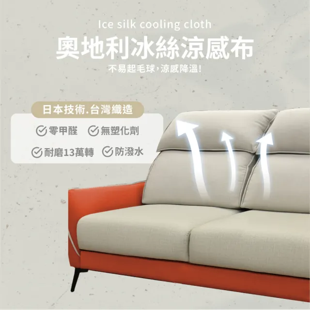 【IHouse】品克 爆Q頭枕+椅墊滑軌 2人座獨立筒沙發 奧地利涼感布+貓抓皮(可拆洗)