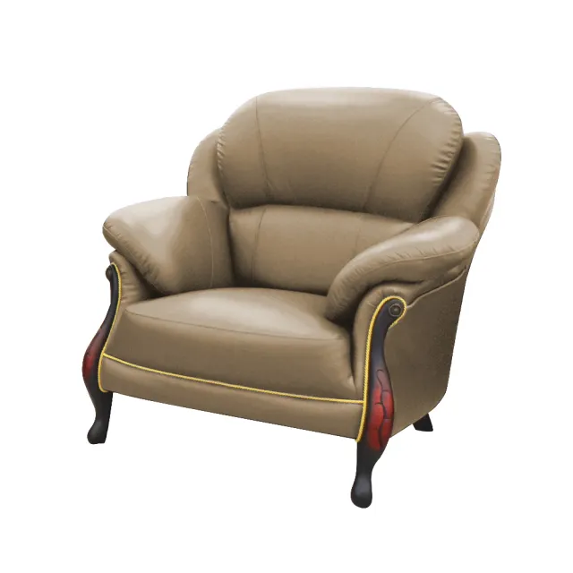 【IHouse】台灣製法式古典高背 進口半牛皮獨立筒沙發 1人座