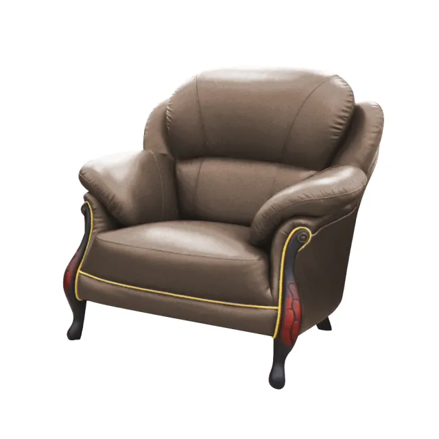 【IHouse】台灣製法式古典高背 進口半牛皮獨立筒沙發 1人座