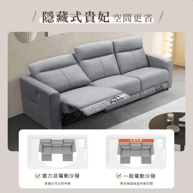 【IHouse】杜克斯 3人加大240公分 零靠牆貓抓皮 雙電動沙發/沙發躺椅(附USB孔)