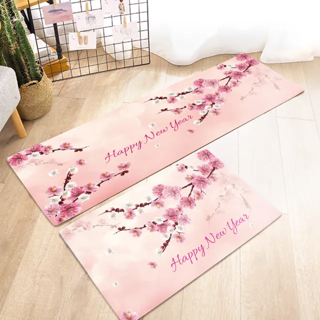 【半島良品】新年頂級防油防滑皮革新年地墊45x75cm+45x150cm(止滑 防水 免打理 回彈 可愛)