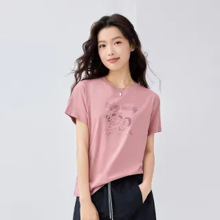【GIORDANO 佐丹奴】女裝浣熊印花短袖上衣(62 薔薇色)