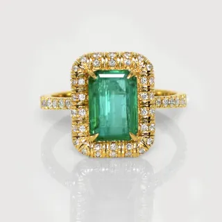 【似曾國際珠寶】現貨新款 IGI 黃色14K  2.60克拉 Emerald Cut 贊比亞祖母綠戒指(天然贊比亞祖母綠)