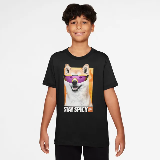 【NIKE 耐吉】短袖上衣 童裝 大童 男女童 運動 K NSW TEE PHOTO SHIBA 黑 HV5206-010