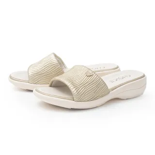 【CHOiCE】寬帶水波紋羊輕量厚底一字拖鞋(金色)