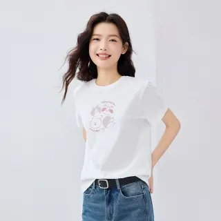 【GIORDANO 佐丹奴】女裝浣熊印花短袖上衣(20 皎白)