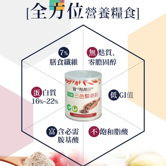 【有其田】有機三色藜麥粉X2罐+植物奶罐裝原味X1罐(藜麥/紅藜/有機穀粉/藜麥榖粉)