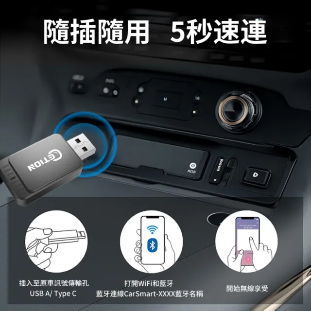【ETION】Smart Link CarPlay/Android Auto有線轉無線二合一超迷你轉接器車機(有線轉無線二合一)