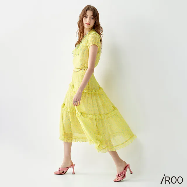 【iROO】飄逸淡藍點點長裙
