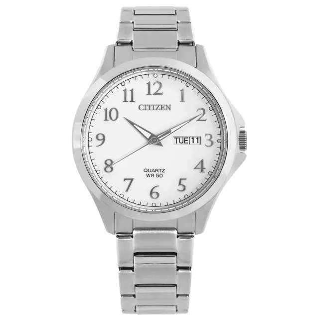 【CITIZEN 星辰】數字刻度 礦石強化玻璃 星期日期 日本機芯 不鏽鋼男錶 白色 41mm(BF2021-82A)