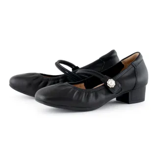 【MAGY】魔鬼氈真皮一字帶低跟瑪莉珍鞋(黑色)