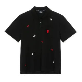 【PLAYBOY】滿版刺繡趣味POLO衫(黑色)
